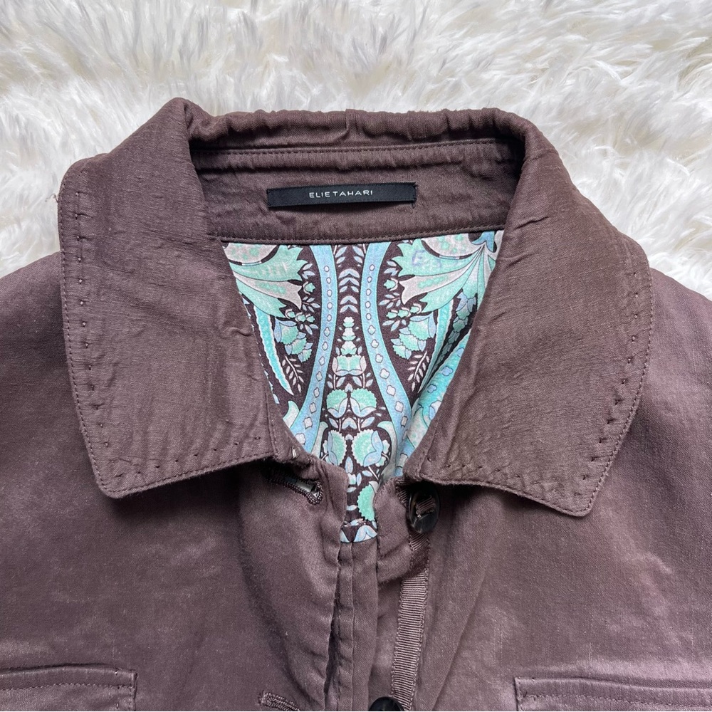 Elie Tahari Brown and Paisley Trim Shacket - Picture 2 of 6